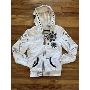 Remetee by Affliction Hoodie Women Damen Size S Full Zip White